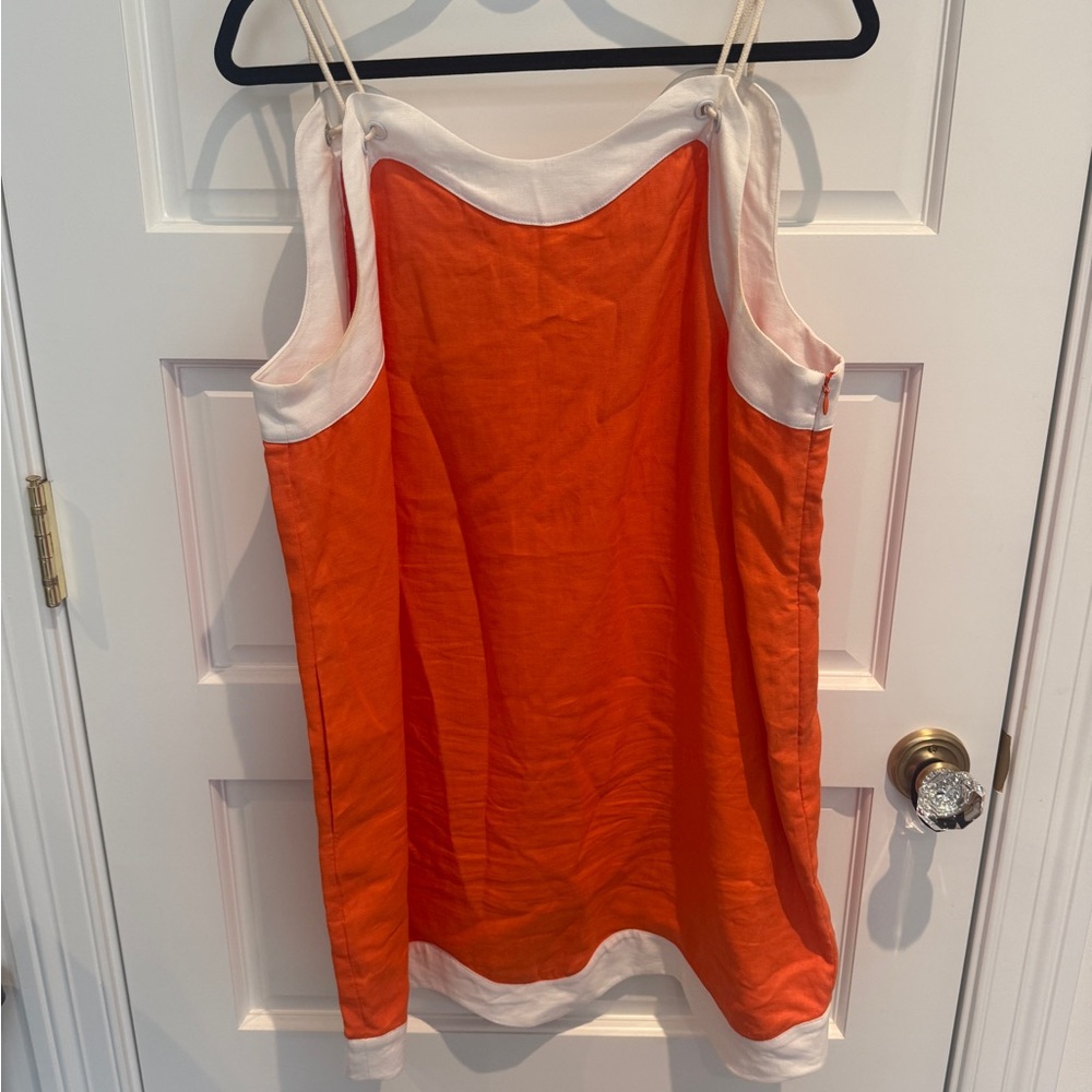 STAUD Renata Linen Orange and White Wavy Dress - Picture 3 of 5